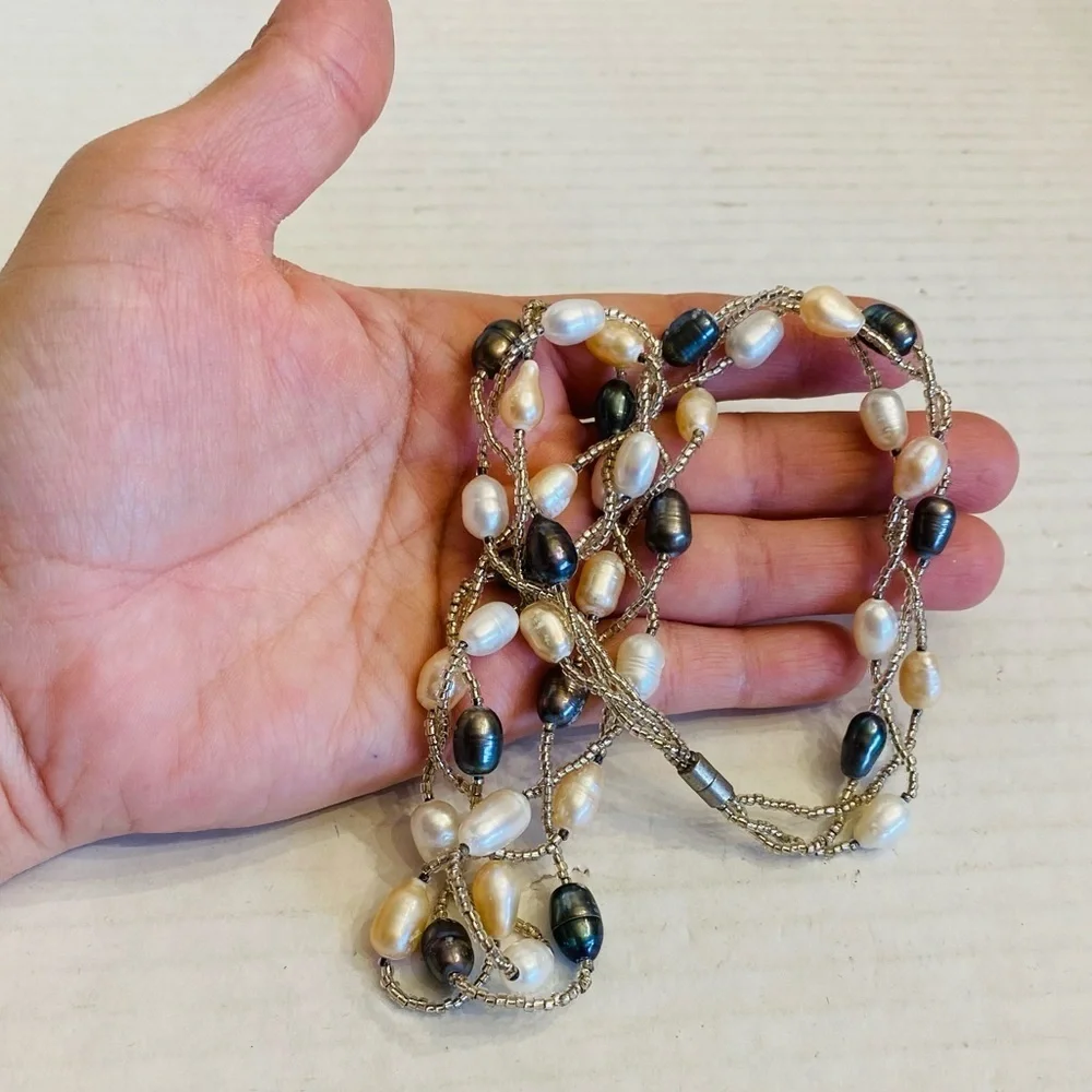 Evergems Pink Multi Strand Pearl Statement Necklace Real Freshwater Pearls - Picture 9 of 15